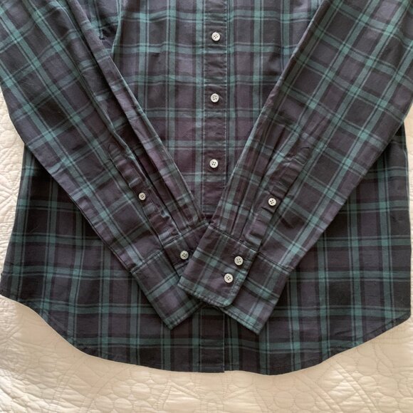 JCREW Green/Navy Tartan Plaid Perfect Long Sleeve Shirt | Size 10 - Picture 8 of 10
